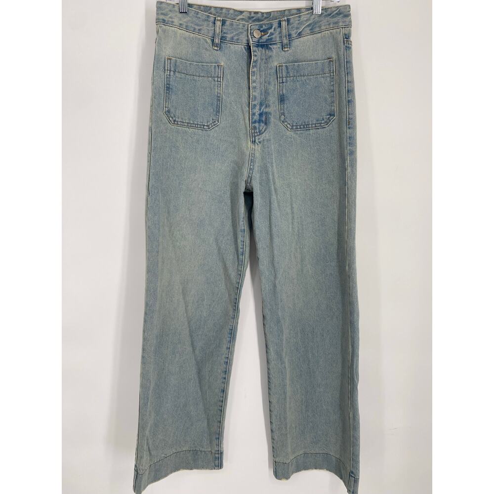 Aaron & Amber Jeans Women’s Large Wide Leg Patch Pocket Bohemian High‎ Rise